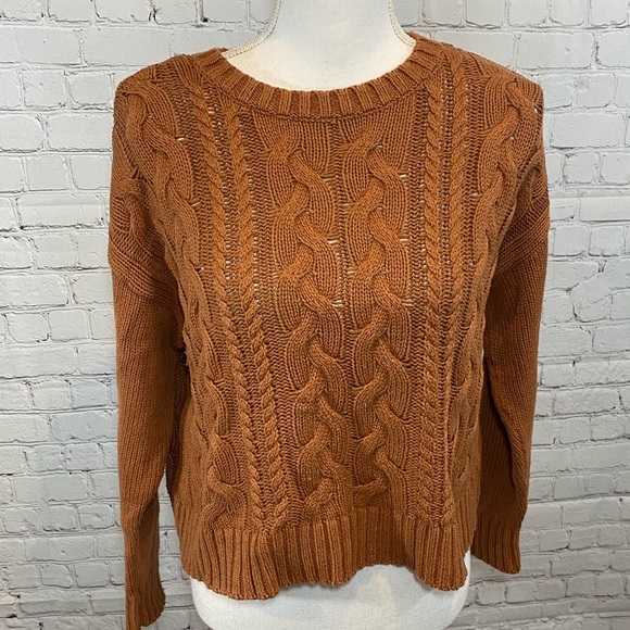 LA HEARTS Sweater Cable Knit Cropped Rust-Medium - Picture 1 of 3